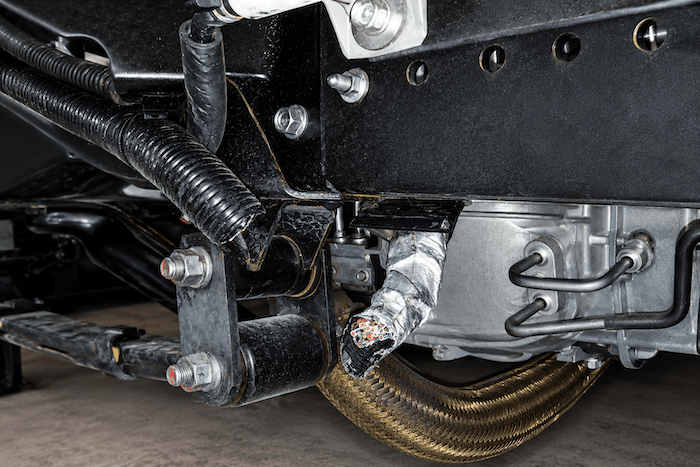 Sabotaged wiring harness under the truck