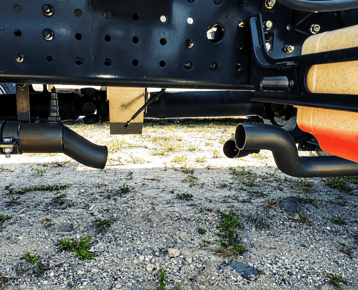 Cut catalytic converter under a truck
